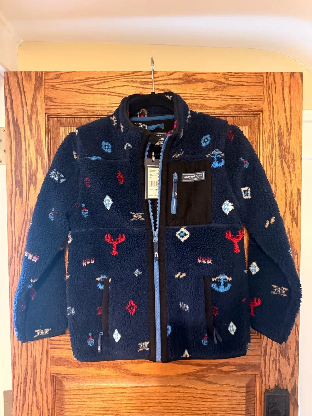NWT Vineyard Vines Boy's Kids Navy Sherpa Supershep Zip Jacket M 12-14
